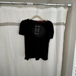 Black Eyelet Detail Women's Top